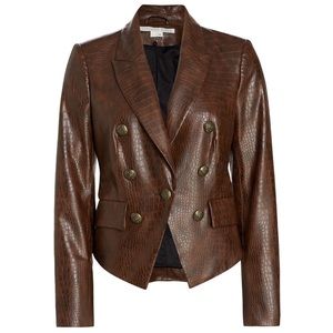 NWT Veronica Beard Cooke Dickey Jacket Croc-Embossed Faux Leather Orig $598